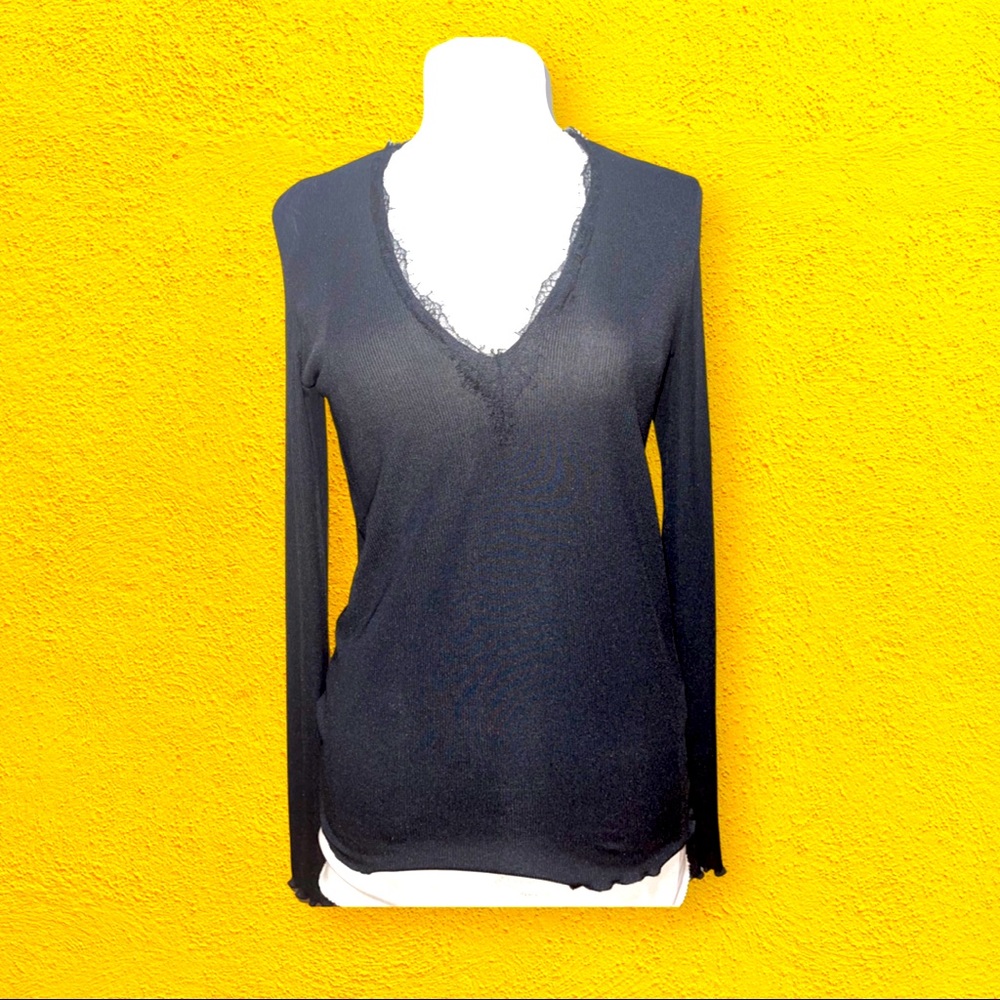 Black long sleeve H&M top blouse sweater polyester